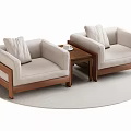 Modern Light Beige Single Sofa With Wooden Frame And Side Table On Round Carpet 3d model