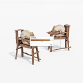 Vintage Wooden Industrial Equipment With Large Wheels And Sturdy Frames Two Pieces