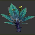 Cartoon Style Plant with Vibrant Green Leaves Yellow Buds and Purple Stem