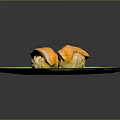Delicious Fresh Salmon Sushi Two Pieces Served on Green Plate