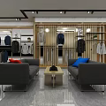 Modern Clothing Store With Glass Display Windows Mannequins Clothing Racks And Green Plants