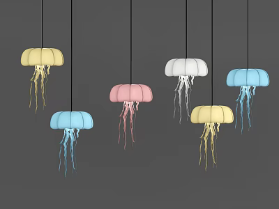 Modern chandelier dish color jellyfish lamp combination 3d model