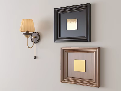 Black And Brown Wall Frames With Decorative Design And Wall Lamp 3d model