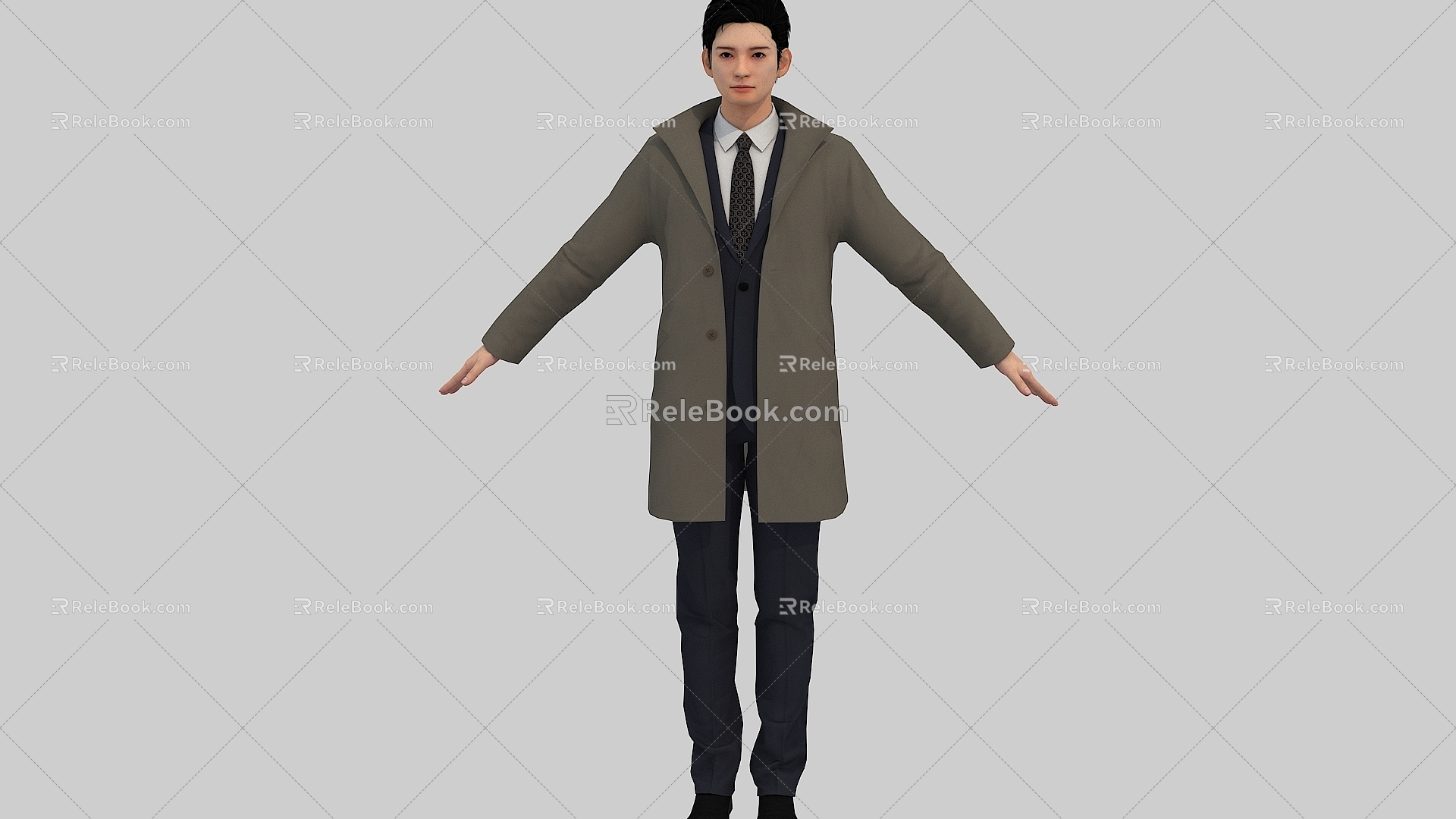 Realistic young staff white-collar handsome men windbreaker suit suit walking cs bone binding skin skin skin animation 3d model