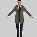 Realistic young staff white-collar handsome men windbreaker suit suit walking cs bone binding skin skin skin animation 3d model