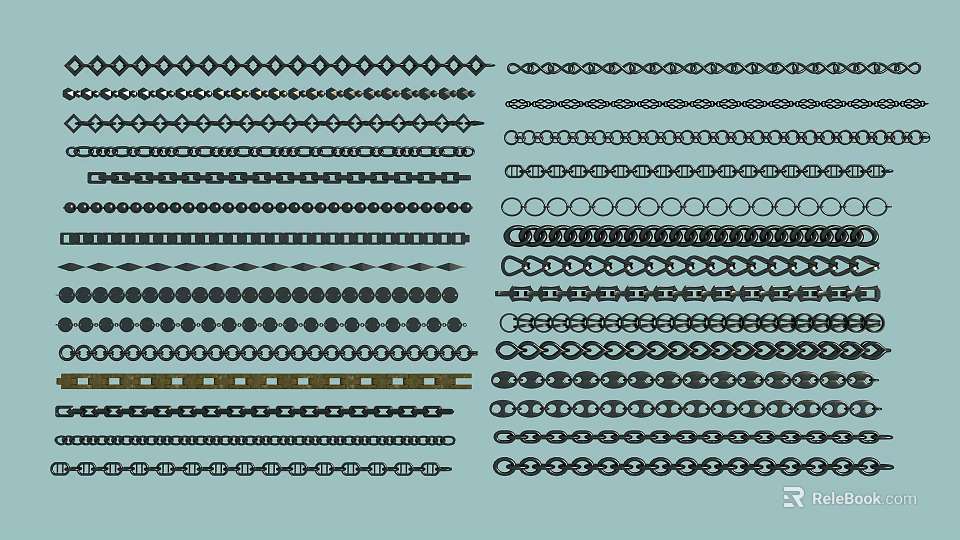 Ornamental Chain Border Patterns With Various Geometric And Dotted Designs 3d model 