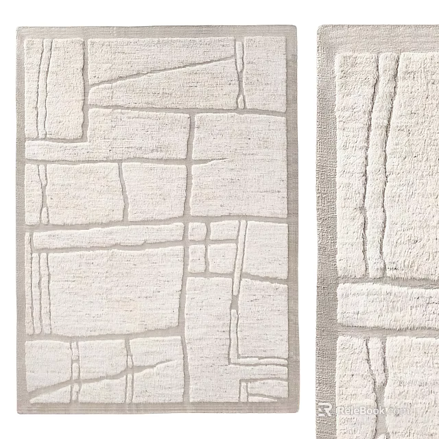 Light Colored Square Rug Featuring Stone Tile Pattern And Textured Surface Design 3d model