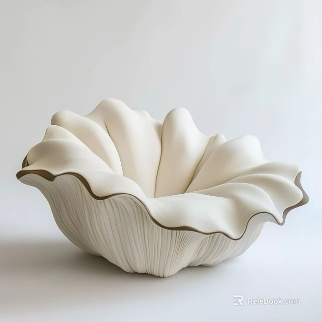 White Petal Shaped Lazy Sofa With Brown Trim Comfortable Design For Modern Home 3d model 