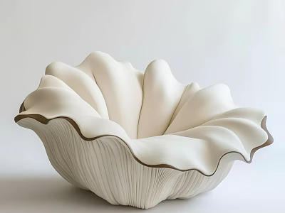White Petal Shaped Lazy Sofa With Brown Trim Comfortable Design For Modern Home 3d model