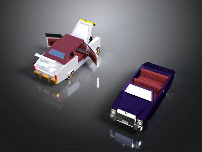 Two Model Cars In Red White And Blue With Convertible Design And Red Seats 3d model