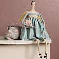 Angel Doll With Yellow Wings Blue And White Striped Dress Holding Card And Floral Purse
