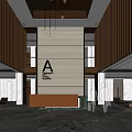 Modern Lobby Front Desk Reception With Marble Wall Hanging Chandeliers And People Silhouettes