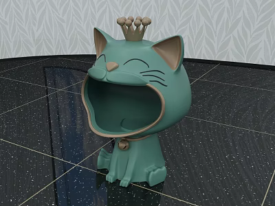 Cute Green Cat Shaped Decorative Ornament Set With Crown For Home Interior Decoration 3d model