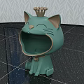 Cute Green Cat Shaped Decorative Ornament Set With Crown For Home Interior Decoration