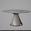 Round White Marble Top Dining Table With Gray Base And Gold Accents 3d model