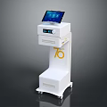 White Mobile Equipment Cart With Digital Screen And Yellow 75 Logo 3d model