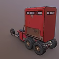 Red Double Deck Truck With Vintage Industrial Style And Large Wheels