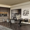 Modern Living and Dining Room Interior With Beige Sofa Coffee Table Armchair And Dining Set