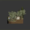 Charming Cartoon Rustic House Scene with Cypress Olive Trees Stone Wall Grass Lawn and Vines