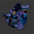 Mythical Blue Armored Creature With Multiple Glowing Arms And Gold Accents