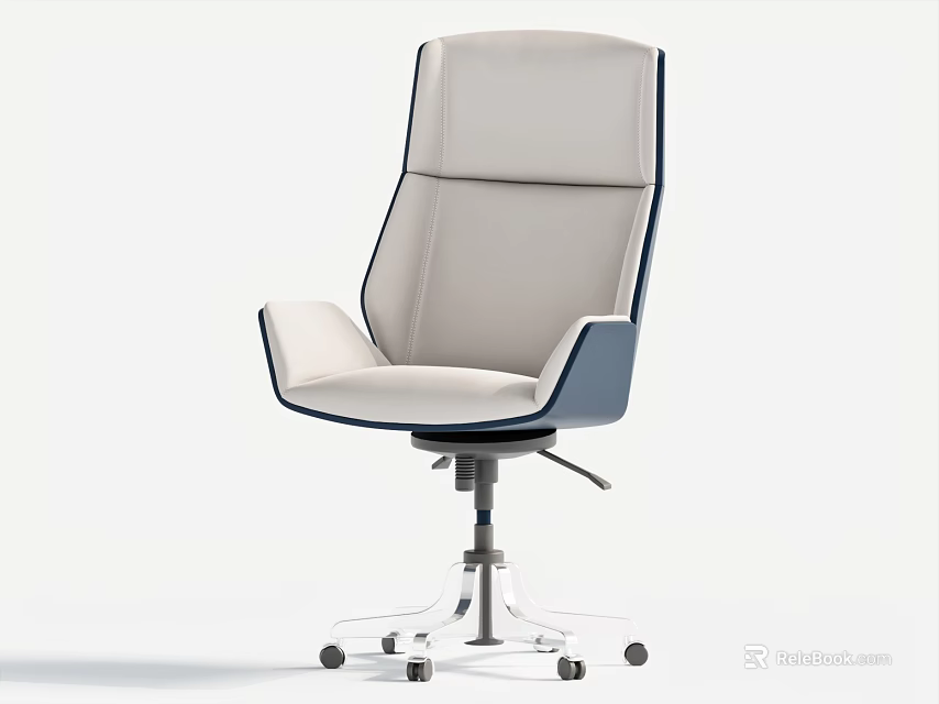 Modern Light Colored Office Chair With Upholstered Seat Dark Trim And Metal Swivel Base 3d model 