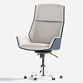 Modern Light Colored Office Chair With Upholstered Seat Dark Trim And Metal Swivel Base