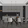 Modern Open Concept Restaurant Interior With Dining Table Chairs Pendant Lights And Cabinets