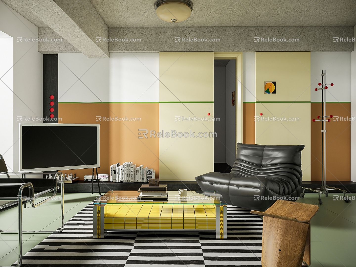 Modern medieval Bauhaus living room living room apartment sofa coffee table combination 3d model