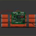 Bomb Weapon With Red Explosive Cylinders Green Control Panel Digital Display And Colorful Wires