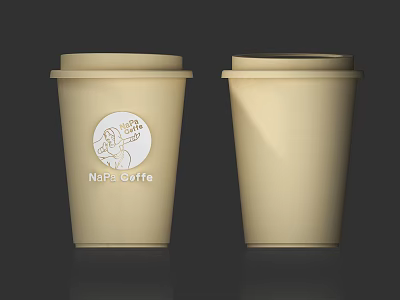 Beige Disposable Coffee Cups with NaPa Coffee Simple Cartoon Logo Design 3d model