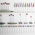National Flags Miniature Display Models Featuring Various Country Designs And Stand Bases