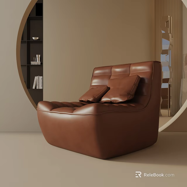 Stylish Brown Leather Lounge Chair with Cushions in Modern Home Interior Design 3d model 