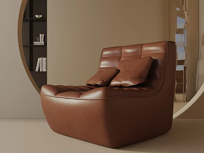 Stylish Brown Leather Lounge Chair with Cushions in Modern Home Interior Design 3d model