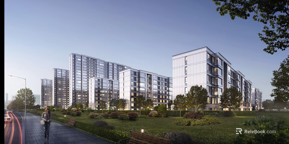 Modern Residential Buildings With Lush Green Surroundings 3d model 