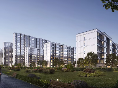 Modern Residential Buildings With Lush Green Surroundings 3d model
