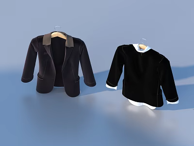 Black Jacket With Collar And Black Top With White Cuffs Hanging On 3d model