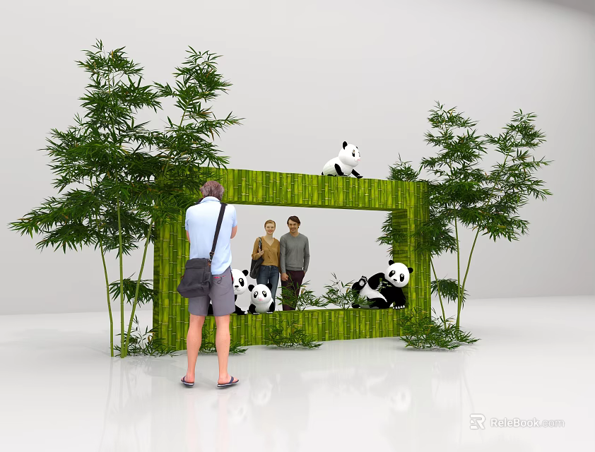 Scenic Photo Spot With Green Frame Bamboo Trees And Pandas For Taking 3d model 