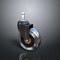 Caster Wheel Featuring Black Bracket Silver Rim and Orange Center on Reflective Base 3d model