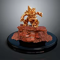 Golden Animal Statue Standing On Red Rock Base With Black Circular Plinth