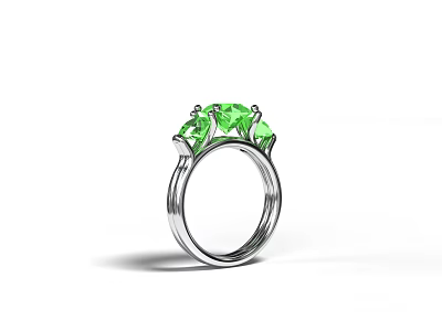 Elegant Silver Ring With Three Green Gemstones In Delicate Setting 3d model