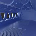 Warship Interior Blue Cabin With Multiple Windows And Metal Floor