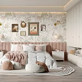 Modern Cozy Kids Bedroom With Decorative Wallpaper And Storage Furniture