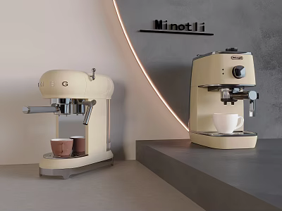 Daily Electrical Appliances Cream Colored Minotli Coffee Machines With Cups On Countertop 3d model