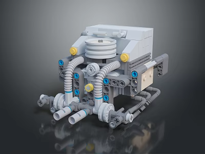 Lego Mechanical Device With Gray Body White Pipes And Yellow Blue Components 3d model