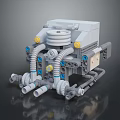Lego Mechanical Device With Gray Body White Pipes And Yellow Blue Components