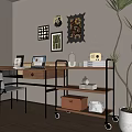 Study Desk Bookshelf Low Cabinet Shelf Office Desk Middle Ancient Vintage 3d model