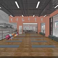 Fitness Studio With Yoga Mats Fitness Balls Barres Mirrors And Dance Decor On Wooden Floor
