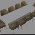 Modern Dining Table Set With White Rectangular Table And Beige Chairs With Wooden Legs 3d model