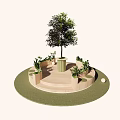 Outdoor Chair Surrounded by Green Plants and Tree on Circular Grass Platform