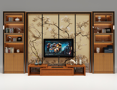 New Chinese TV Background Cabinet TV Cabinet Combination 3d model